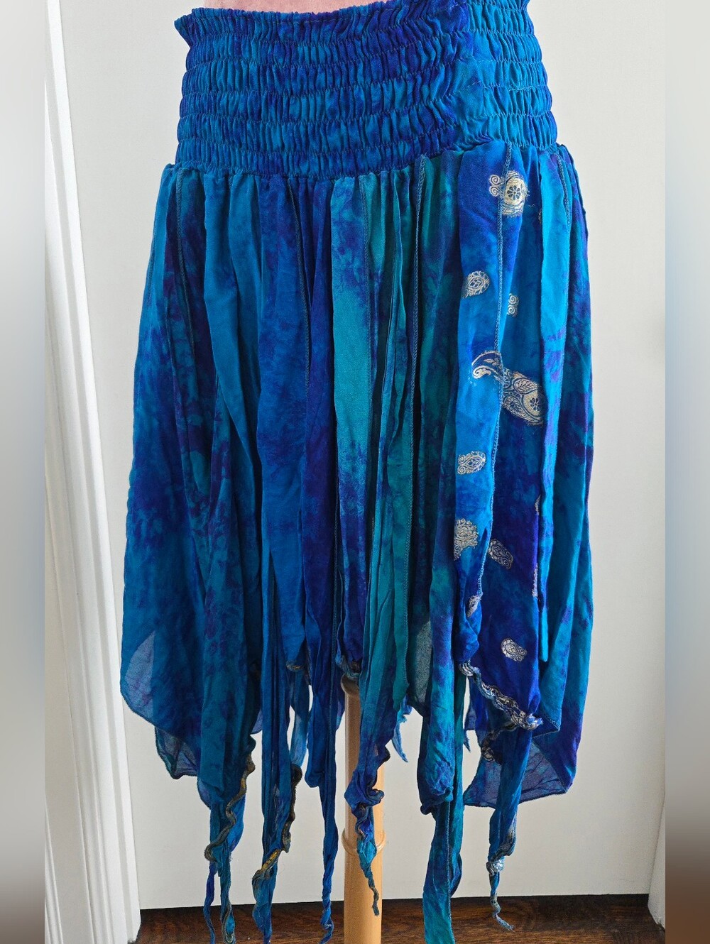 Silk Teal Royal Blue Boho Bohemian Sari Skirt